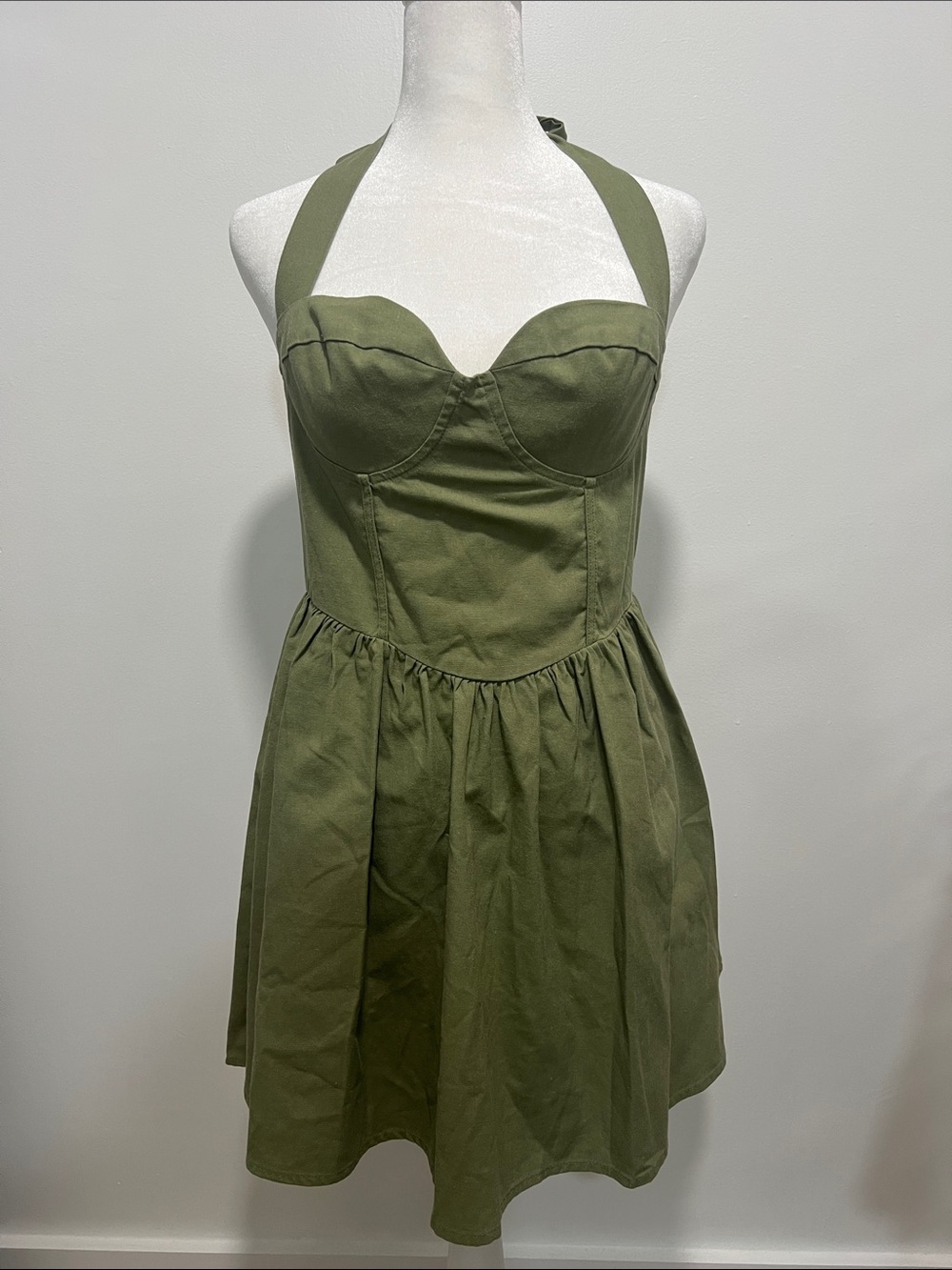 Olive Green Halter Bustier Dress